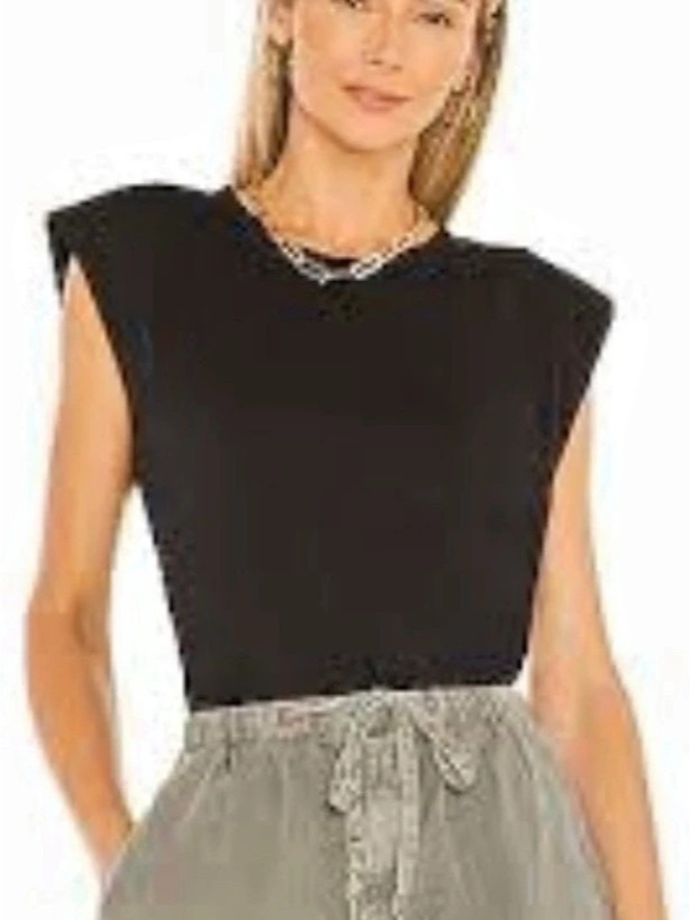 7 for all Mankind Pima cotton Black shoulder pad Tee Size Small Like New